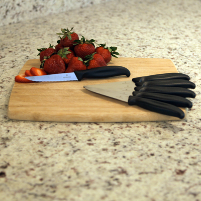 VICTORINOX® Cutlery 6-Piece Knife Set - The knife of choice for professionals is now available for home use! The set of six 4-1/2” steak knives feature high carbon, stainless steel blades, hand finished at Victorinox in Switzerland. They are ergonomically designed to minimize wrist tension and provide a natural fit. This set will stand up to years of daily use without wear!